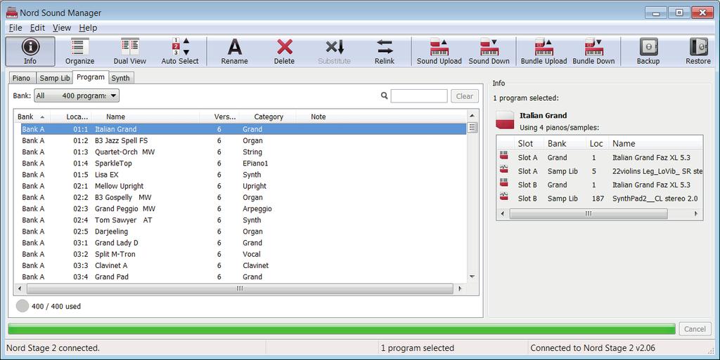 User Manual v7.3x 1 NORD SOUND MANAGER The Nord Sound Manager is an application which allows you to organize the various memory areas in a Nord instrument.