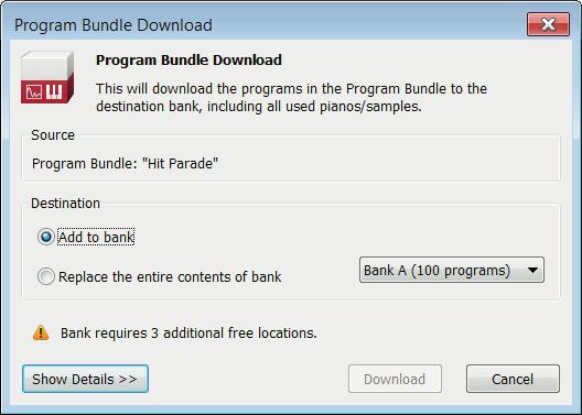 Click on Show Details if you want to see what programs, pianos and samples are in the Bundle. 2 Click on the Bundle Up icon in the Toolbar.