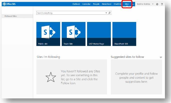 Under the 'Sites' tab, you can build and link your personal or team website through SharePoint, as