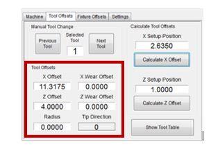 Figure 3 - Tool Offsets Tool offsets can be set or viewed in the in the Tool Offsets (Figure 13) by pressing the [Show Tool Table]