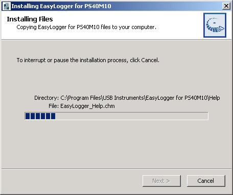 Installing EasyLogger 8 A progress screen (shown above) will appear as the files are installed.