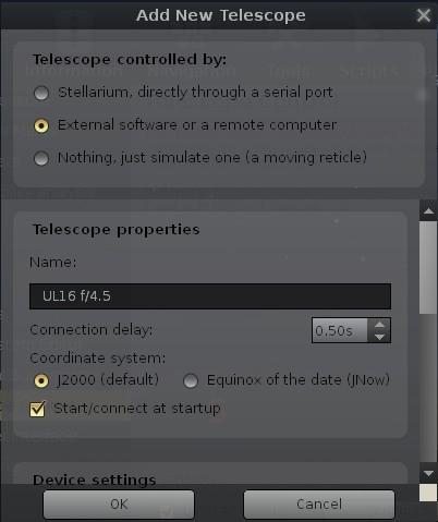 Then choose Telescope tab, and then click Add button to add a telescope.