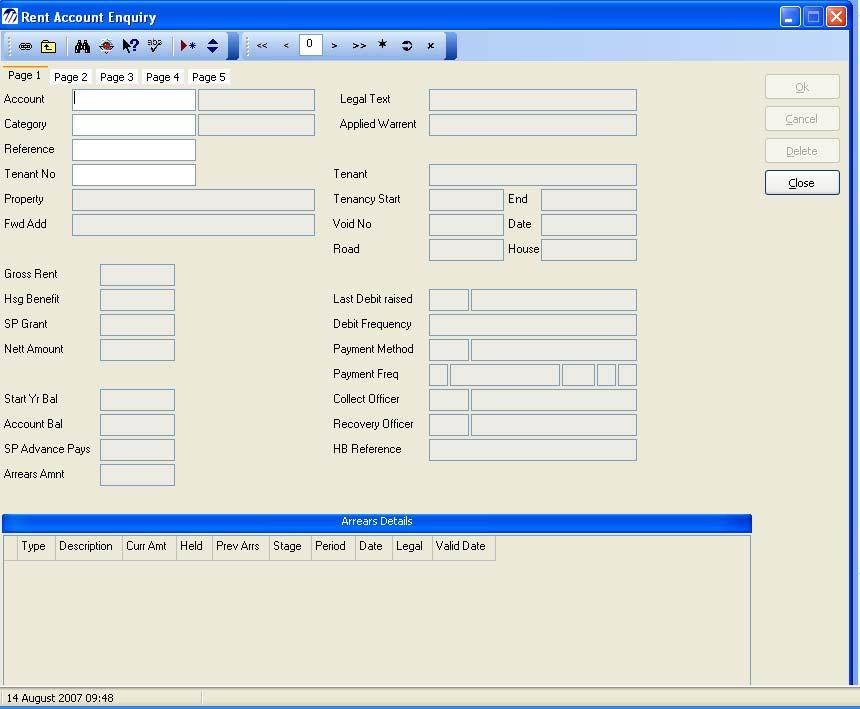 Page 1 of The Rent Account Enquiry screen