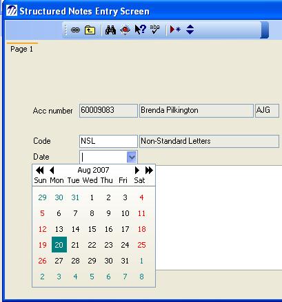 or You can select the date to be entered by using your mouse and single clicking on the dropdown box in the Date field.
