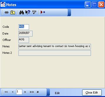 The Notes screen will be displayed as below With your mouse Single click on the Close Edit box.