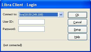 ACCESSING LIBRA CLIENT 2007 Logging in Double click on the Libra Client icon on your desk top The Libra Client Login box will be displayed as below With your mouse click on the drop down menu The