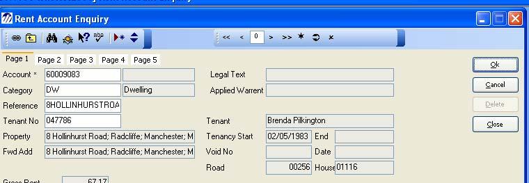 You will be taken back to the main Rent Account Enquiry screen as below Using your mouse single click on