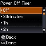 5. Press the up or down arrow buttons to select the length of time after which you want the product to automatically turn off when it is not in use. Then press the OK button. 6.