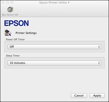 3. Select the length of time after which you want the product to automatically turn off when it is not in use as the Power Off Timer setting. 4. Click Apply. 5. Close the Printer Settings window.