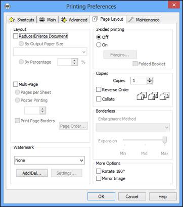 To change the size of your printed document or photo, select the Reduce/Enlarge Document checkbox and select sizing options. To print on both sides of your paper, select the 2-sided printing options.