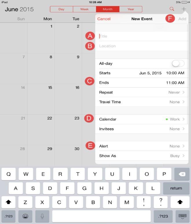 Step 7: Select the options that you would like to sync with your device and click Save. How to Use the IPad Calendar Calendar Step 1: Open your calendar application. Step 2: Calendar View A.
