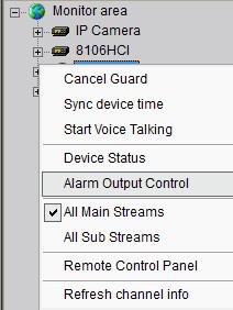 Select Alarm Output Control to turn on or off the alarm output, and define alarm output name.