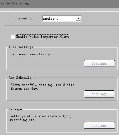 9.1.2.4 Video Tampering 1 st step: Select the channel number for video tampering.