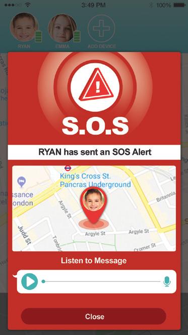 A notification will be shown on your phone as soon as the SOS button is pressed showing the location of the Moochies watch, and as soon as the 30 second audio clip is