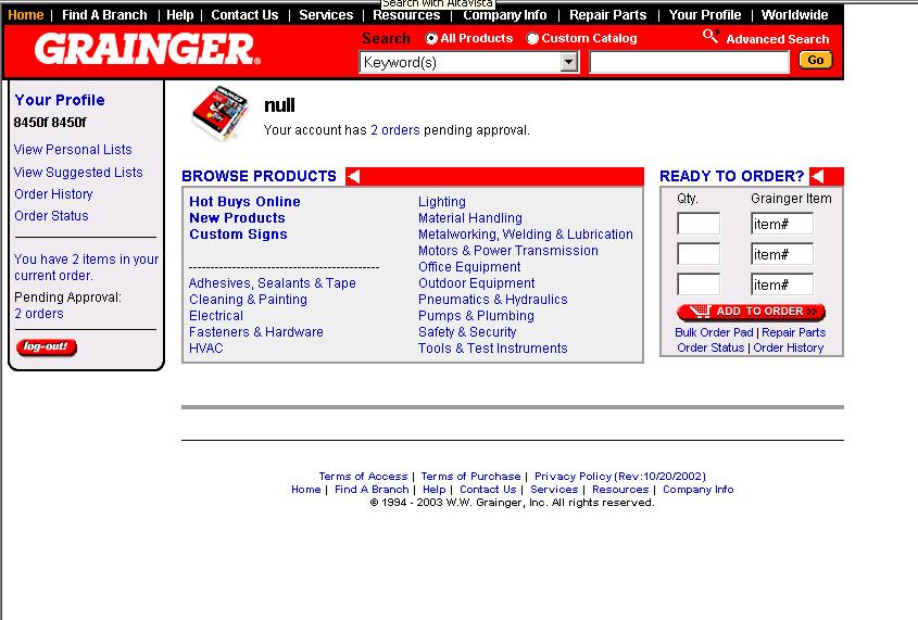 Custom View A B A B All Product View This view will allow you to view all of the products that Grainger offers.
