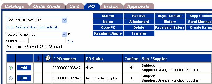 Finalize and submit requisition. The buyer is returned back to Birch Street PO tab and the newly created Purchase Order.