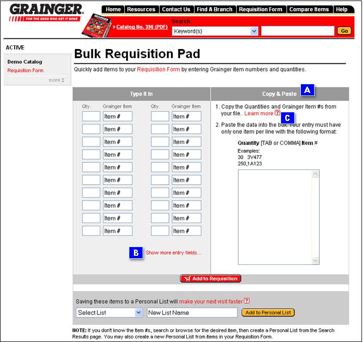 Bulk Requisition Pad Bulk Requisition Pad Use this pad to quickly add products to your Requisition Form.
