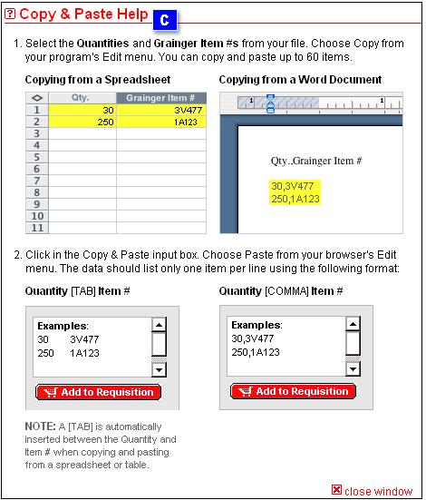 C Learn More To learn more about the Copy & Paste feature click Learn More for help. This page will show you how to copy from a spreadsheet or a document.
