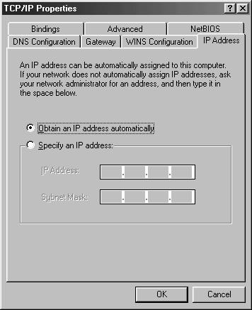 To specify the IP address 1 Click TCP/IP -> Sony PCWA-C100 Wireless PC Card, then click Properties on the Network dialog box. The TCP/IP Properties dialog box appears. If TCP/IP is not displayed.