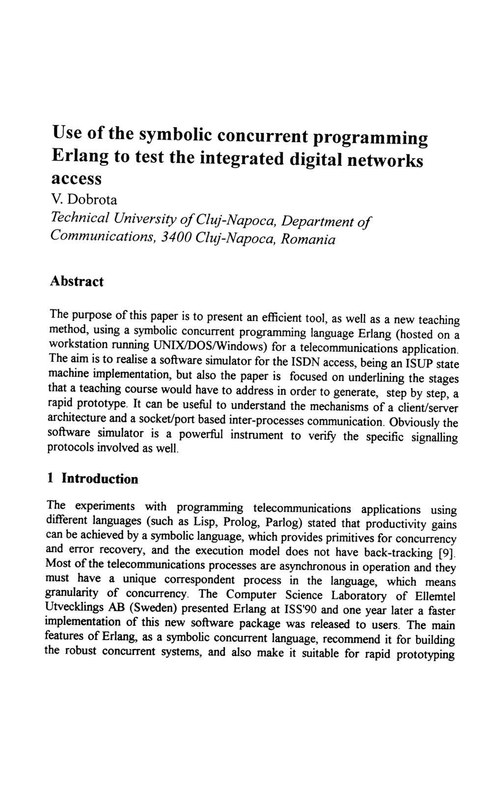 Use of the symbolic concurrent programming Erlang to test the integrated digital networks access V.