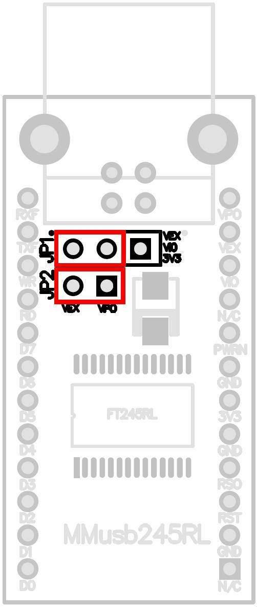Standard Device Configuration Examples USB Bus Powered (jumpers configuration - red) Figure 4. Mmusb245RL USB bus powered Figure 4 illustrates a typical USB bus powered configuration.