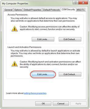 Launch and Activation Permissions 5. Click OK again to close the My Computer Properties dialog. 6.