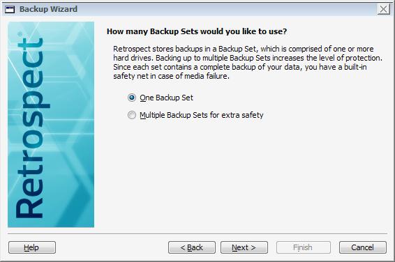 8. Choose to have Retrospect use only one Backup Set and click Next to continue.