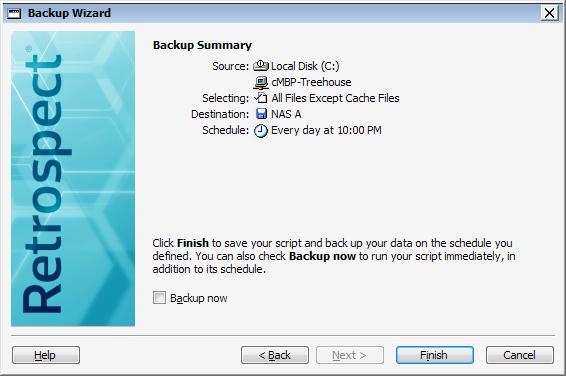 Give the Backup Set a descriptive name, then go through the next several screens of the Backup Wizard, selecting settings for compression,