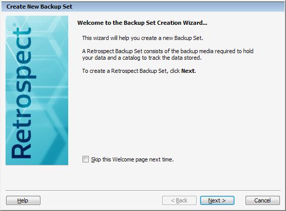 4. Click the Destination button, then click the Create New button to create a new Backup Set to use for