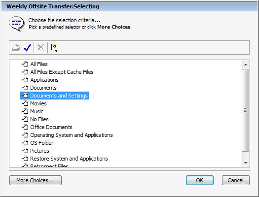11. Next, click the Selecting button to choose a Selector to filter out unwanted files from the backup.