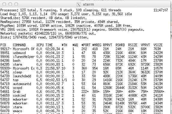 Mul processing Example Running program top on Mac System has