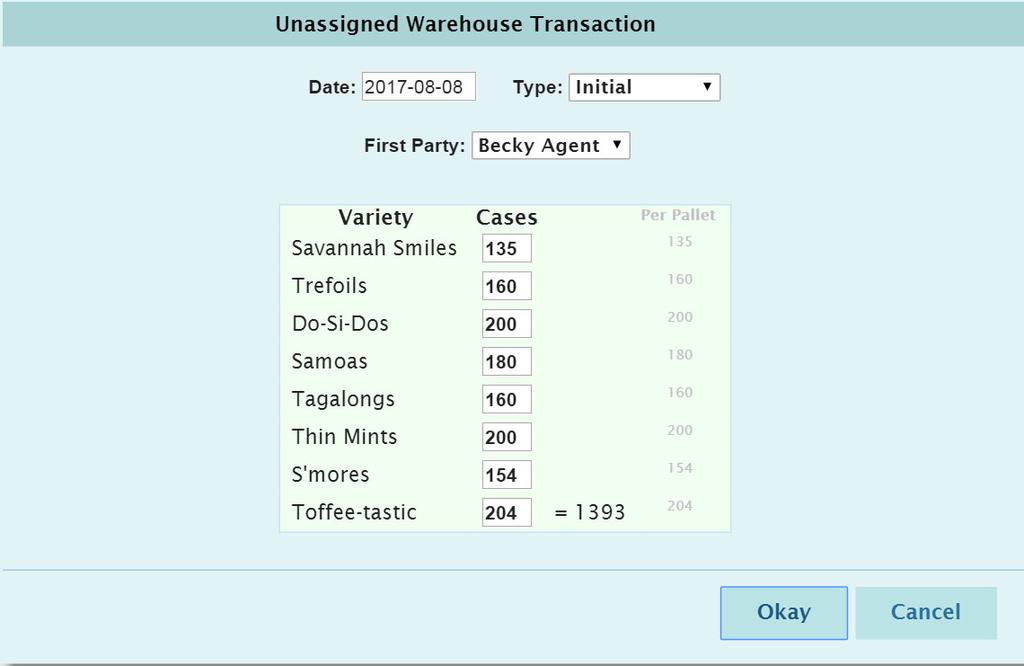 Unassigned Warehouse Extras Unassigned Warehouse Extras are orders to Little Brownie Bakers.