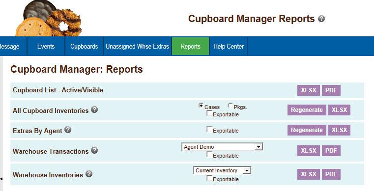 Reports There are five reports available on the cupboard manager level. All Excel reports are now in.xlsx format.