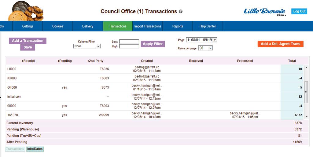 Transactions Display As you create the transactions they are displayed on the transaction worksheet.