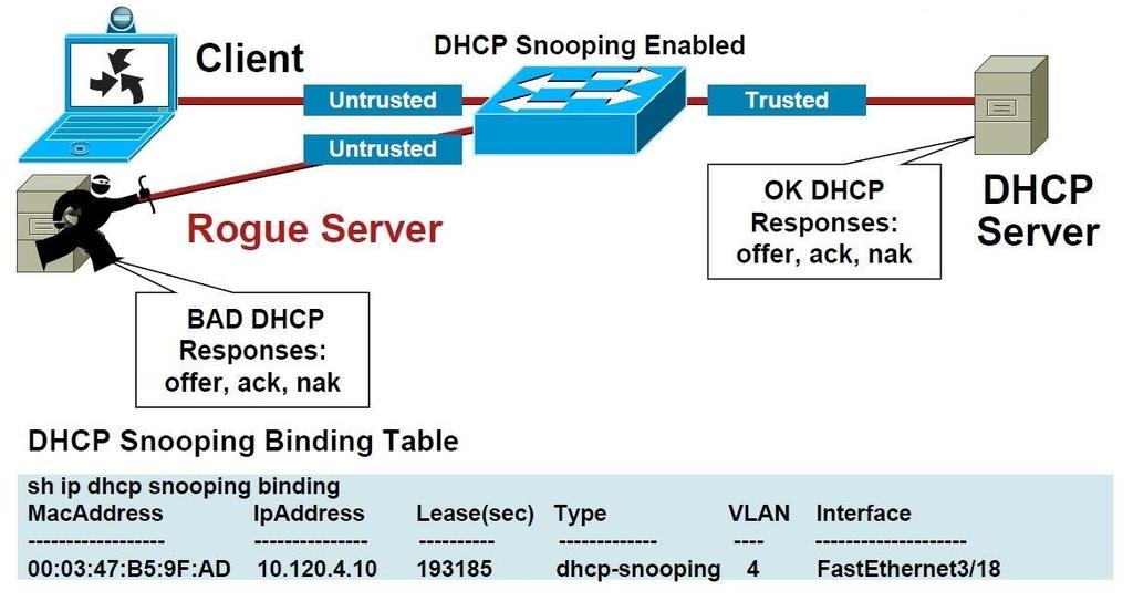 DHCP Snooping Binding Table Builds and maintains the DHCP snooping binding