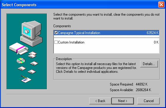 6) The Select Components window will open. The Typical option is pre-selected and automatically will install or update the items based on what you have installed currently. Click Next.