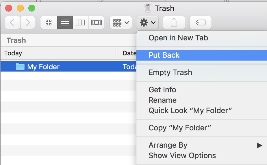 OR Click on the trash bin to open it. Click the gear-shaped icon in the top bar. Select Empty Trash from the menu that appears.