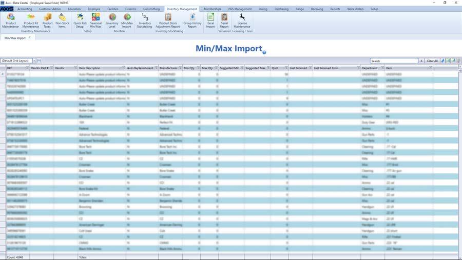 Use the Min/Max Import screen 1. Log In to the Data Center Application to display the Data Center ribbon menu. 2.