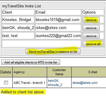 clients from your search results will be added to the invite list (which will appear above your search results) Manage your list by clicking the remove button to delete any clients you do not wish to