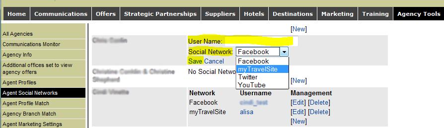 Social Network Links: Adding mytravelsite Those with owner privileges have the ability to add mytravelsite as a social network link to enhanced agent profiles.