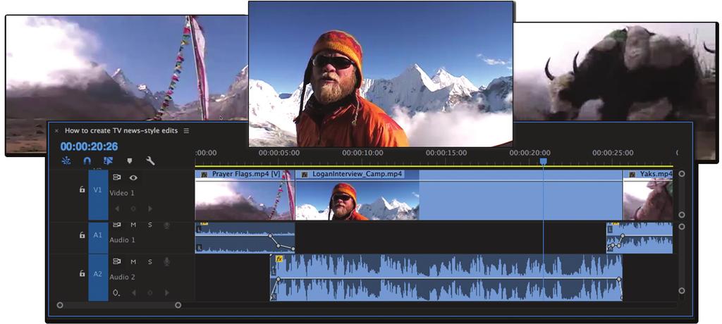These cuts are easy to do in Premiere Pro. A J-cut starts by having the audio portion of a video clip (Clip B) play under another video clip (Clip A).