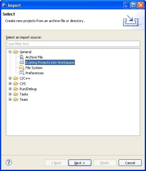 eclipse Click the 'Browse ' button next to 'Select root directory'. Browse to your MIOS32 directory and select the folder \apps\templates\app_skeleton_cpp, click 'OK' button.