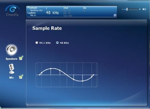 AUDIO SETTINGS Sample rate Select the sample rate (44.1 KHz or 48 KHz) on this screen.