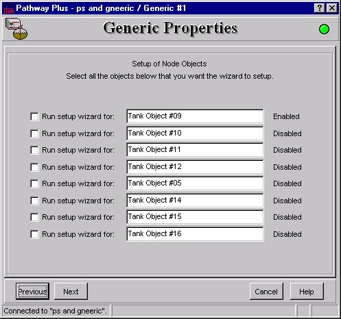 Setup of the Generic Tank Objects This section allows the user to select which type of objects that they want