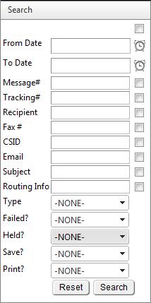 Search for a Fax 1. Click in the Navigation Pane if not already selected. The fields on which a message can be searched display above the Navigation Pane.