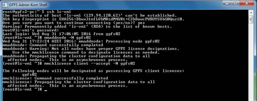 17. Add client node to GPFS with "mmaddnode N gpfs02" and then accept the license "mmchlicense client accept N gpfs02" 18.