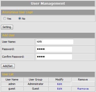User Management You can add, remove and manage the users in this page.