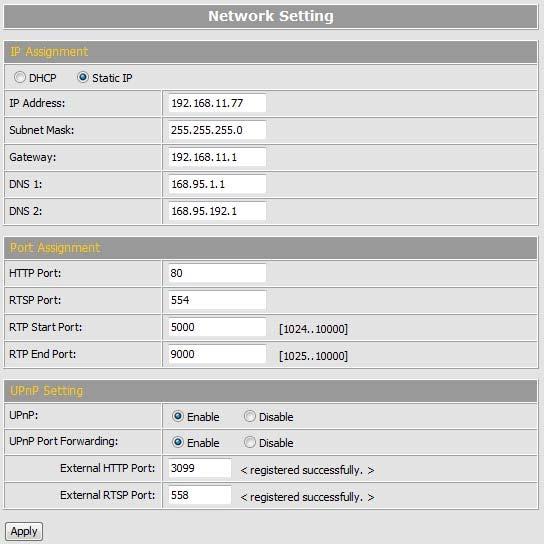 C. Network Setting Network Setting Network Setting IP Assignment DHCP: If this device behinds a router and the router provides DHCP service, using DHCP, this device will get all network parameters
