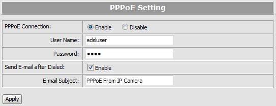 PPPoE Setting If this device connects to an ADSL modem directly and want to use PPPoE connection, set the parameters in this page. PPPoE Setting PPPoE Connection Select [Enable] to use PPPoE.