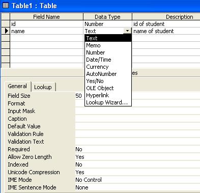 Introduction to Database Create Table by Using the Table Wizard Creating table by using table